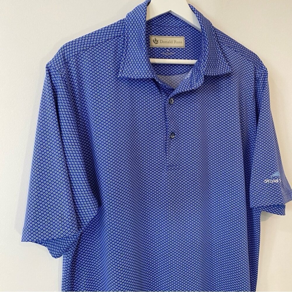 Stone Eagle Branded Blue Polo Tech Shirt Size M Donald Ross Blue and White